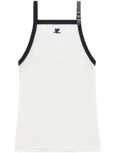 Courrèges Embroidered-logo Cotton Tank Top In Heritage White Black