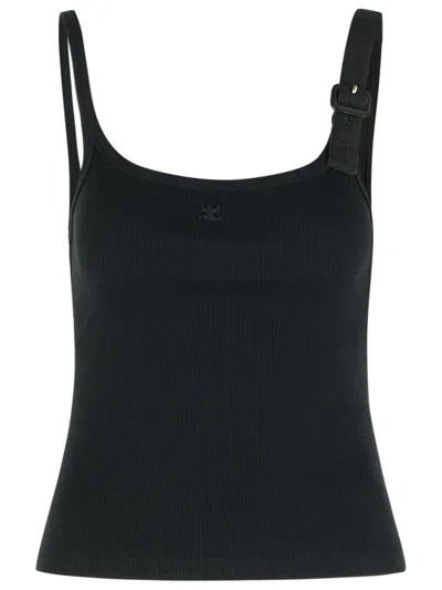 Courrèges 'buckle 90's' Black Cotton Tank Top