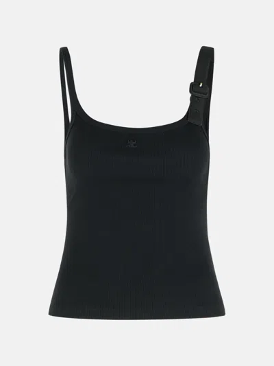Courrèges 'buckle 90's' Black Cotton Tank Top In Blue