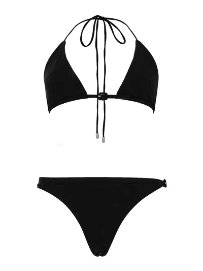 Courrèges Buckle-detailed Stretch Polyamide Bikini Set In Black