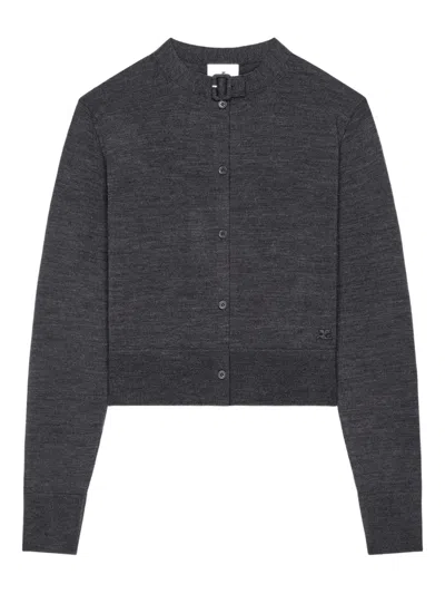 Courrèges Buckle Button Cardigan In Gray