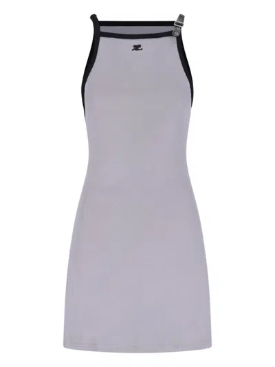 Courrèges Racerback Mini Dress With Contrasting Straps And Logo Detail In Grey