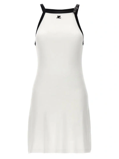 Courrèges Contrast Light Ribs Dress In White