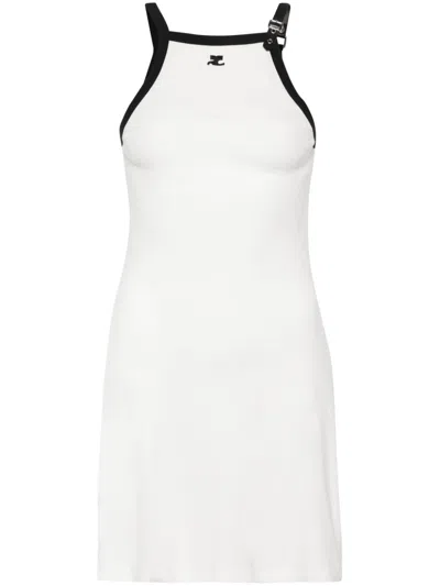 COURRÈGES BUCKLE CONTRAST DRESS WOMEN WHITE IN COTTON