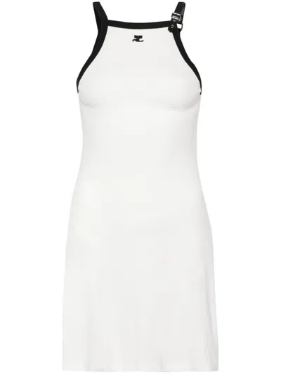 Courrèges Buckle Contrast Short Dress In White