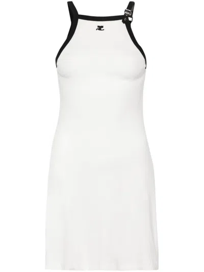 Courrèges Buckle Contrast Short Dress In White