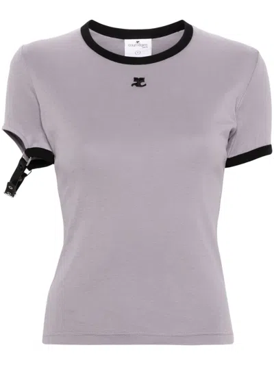 Courrèges Buckle Contrast T-shirt In Gray