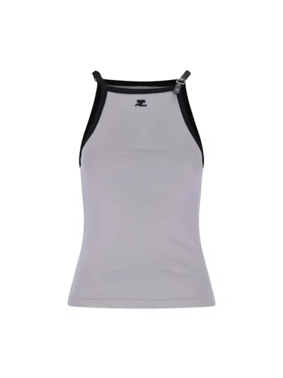 Courrèges Logo Tank Top In Grey