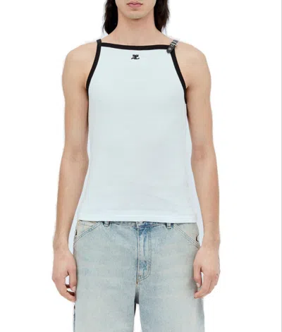 Courrèges Buckle Contrast Tank Top In White