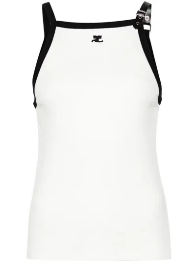Courrèges Buckle Contrast Tank Top In White