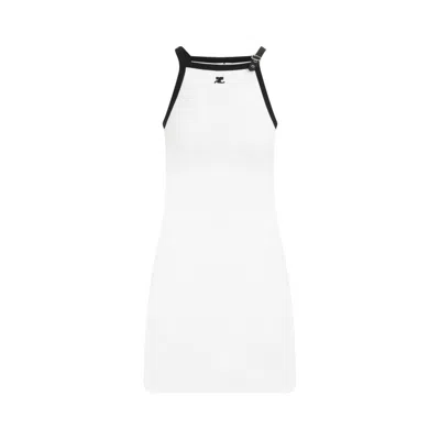 Courrèges Buckle Contrast White Black Cotton Mini Dress
