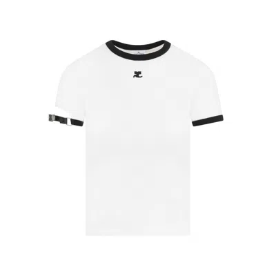 Courrèges Buckle Contrast White Black Cotton T-shirt