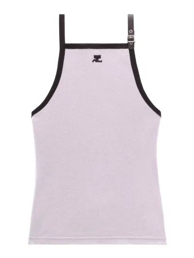 Courrèges Buckle Cotton Tank Top In Grey