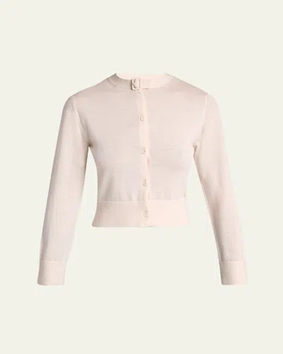 Courrèges Buckle Crewneck Merino Wool Crop Cardigan In Sand