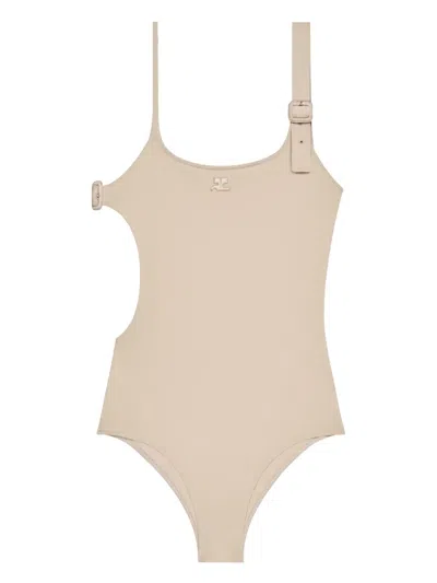 Courrèges Buckle Cut-out Swimsuit In Neutral