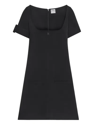 Courrèges Buckle-detail A-line Mini Dress In Black