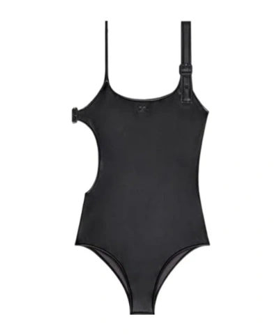 Courrèges Buckle-detail Cut-out Swimsuit In Black