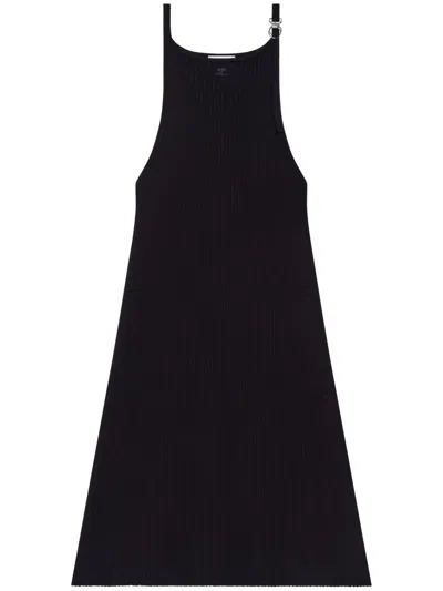 Courrèges Geripptes Kleid Mit Schnalle In Schwarz