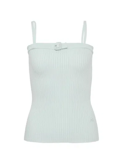 Courrèges Buckle-detail Ribbed-knit Tank Top In Blue