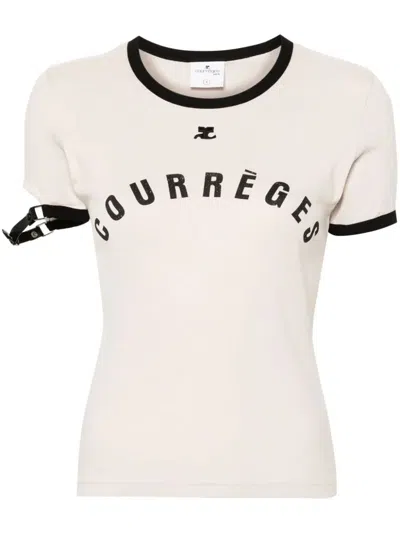 Courrèges Buckle-detail T-shirt In Nude & Neutrals