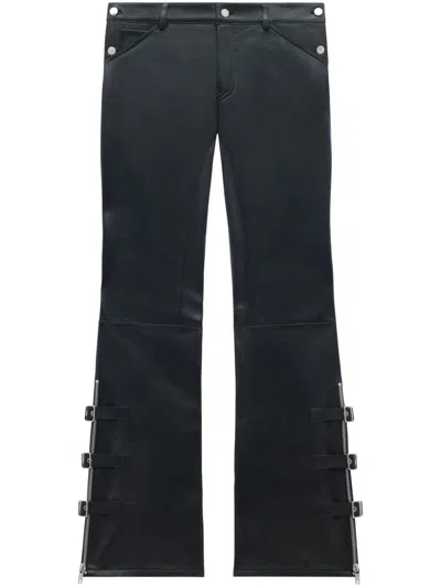 Courrèges Buckle-detailed Flared Leather Trousers In ブラック