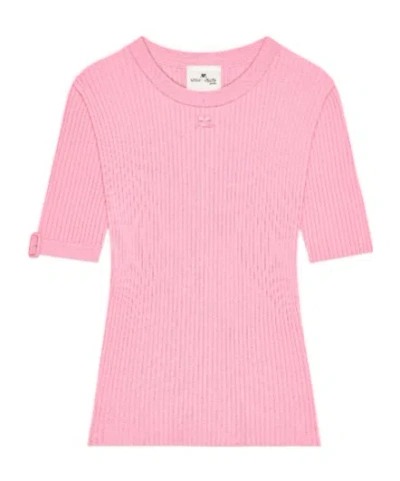 Courrèges Buckle-sleeve Ribbed T-shirt In Pink