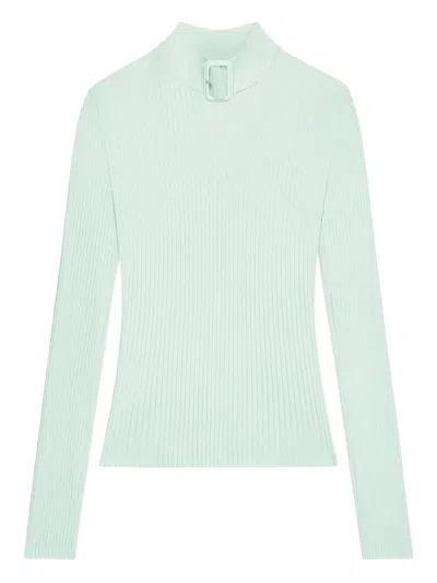 Courrèges Buckle-neck Ribbed Sweater In Green