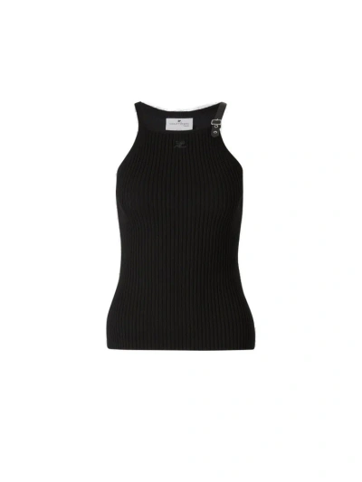 Courrèges Buckle Rib Knit Tank Top In Black