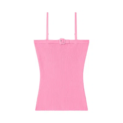 Pre-owned Courrèges Buckle Rib Knit Top 'party Pink' | Women's Size L