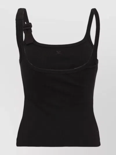 Courrèges Buckle Rib Tank Top Square Neckline In Black