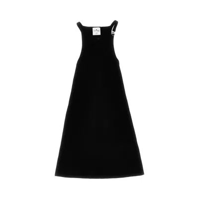 Courrèges Buckle Ribbed Knit Mini Dress In Black