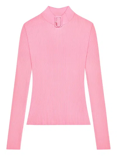 Courrèges Buckle Ribbed-knit Sweater In Pink