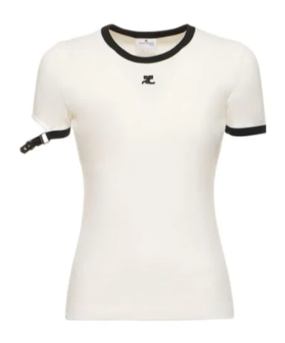 Courrèges Courreges Women Cotton T-shirt With Contrasting Profiles In White