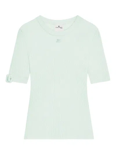 Courrèges Buckle-sleeve Ribbed T-shirt In White