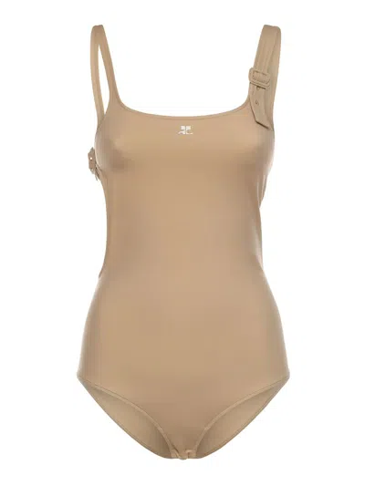 Courrèges Buckle Swimsuit In Neutral