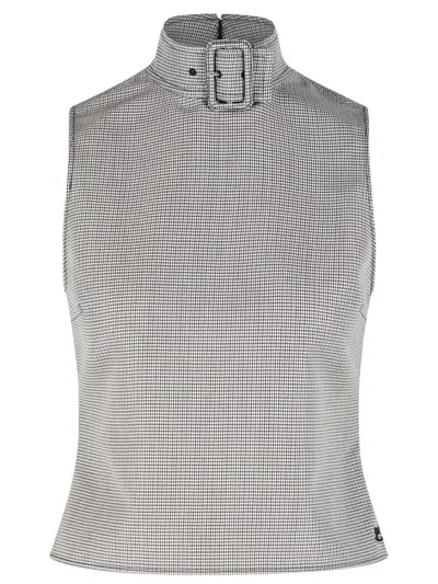 Courrèges Buckled Houndstooth Wool-blend Tank In Gray