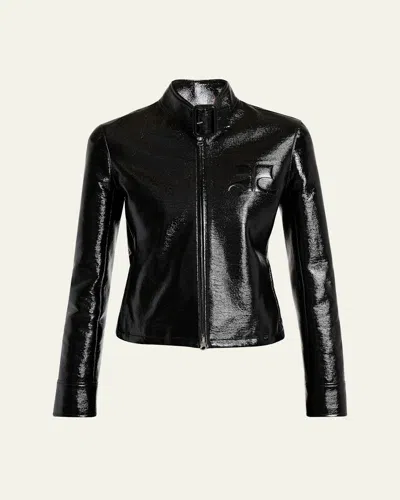 Courrèges Buckle-collar Shiny Vinyl Zipped Jacket In Black