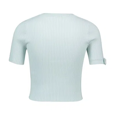 Courrèges Courreges Buckle-cuff Ribbed Viscose T-shirt In Green