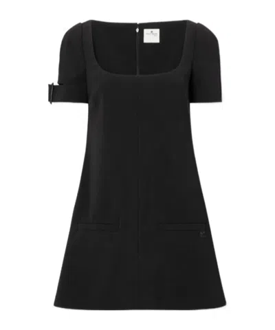 Courrèges Buckled Crepe Mini Dress In Black