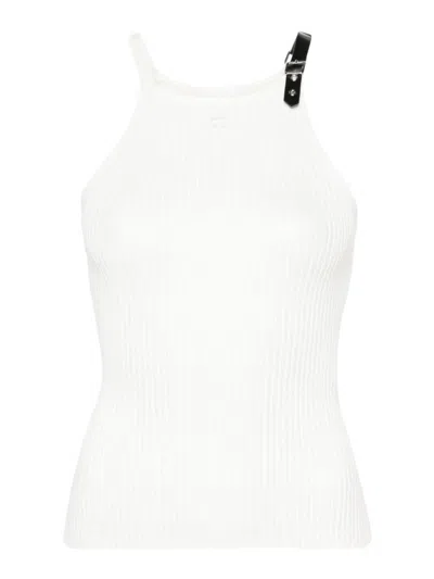 Courrèges Buckled-shoulder Ribbed-knit Tank Top In White
