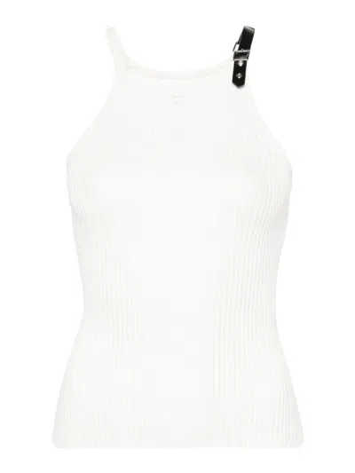 Courrèges Knit Halterneck Tank Top With Buckle Detail In White