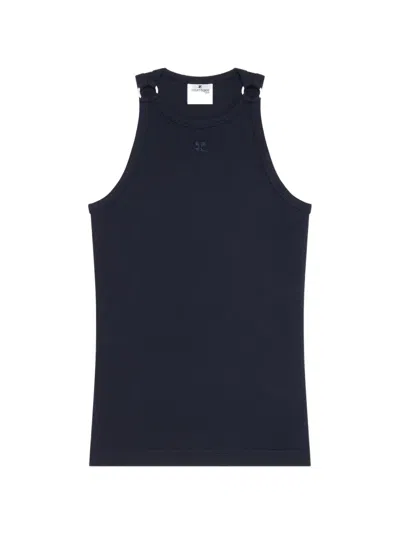 Courrèges Buckle-detail Ribbed Tank Top In Blue