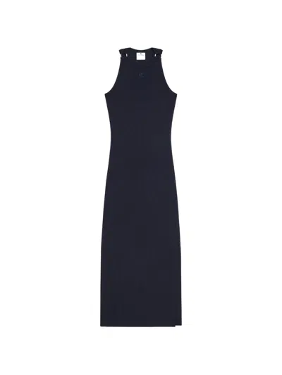 Courrèges Buckle-detail Ribbed-knit Midi Dress In Blue