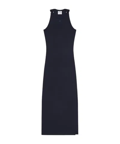 Courrèges Buckle-detail Ribbed-knit Midi Dress In Black