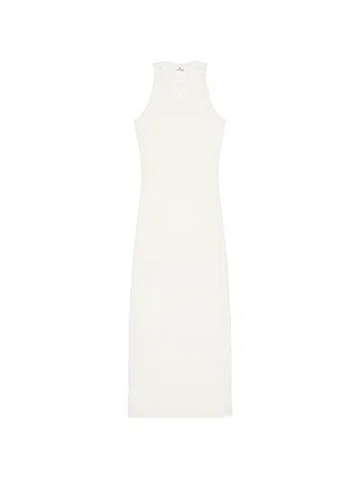 Courrèges Buckle-detail Ribbed-knit Midi Dress In White