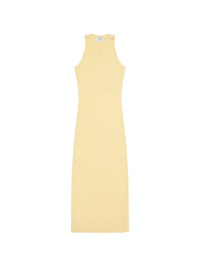Courrèges Buckle-detail Ribbed-knit Midi Dress In Yellow