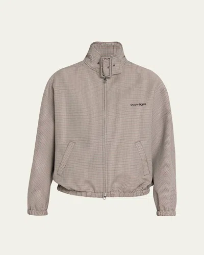 Courrèges Buckle-neck Houndstooth Bomber Jacket In Blue