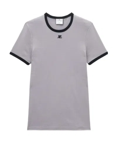 Courrèges Bumpy Contrast Cotton T-shirt In Gray