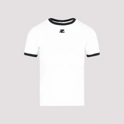 Courrèges Courreges Women Cotton T-shirt With Contrasting Profiles In White