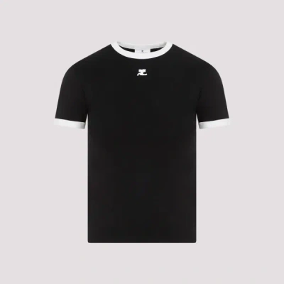 Courrèges Courreges Women Cotton T Shirt With Contrasting Profiles In Black